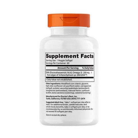 Doctors Best, Vegan DHA, 200 mg, 60 Veggie Soft Gels Doctors Best