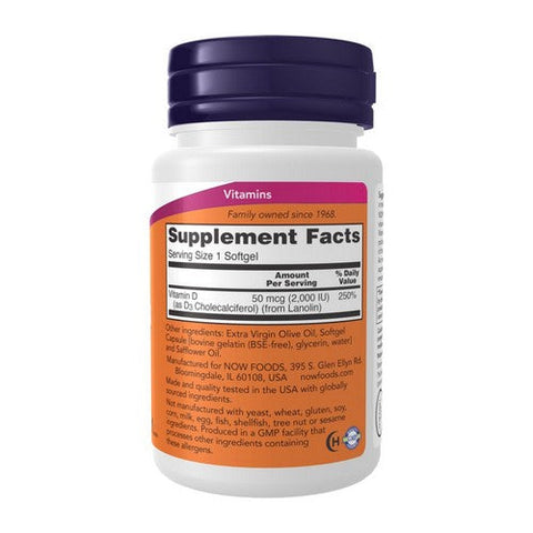 Now Foods, Vitamin D-3, 2000 IU, 30 Softgels Now Foods