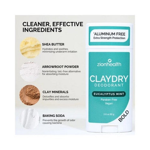 Zion Health, Claydry Bold Deodorant Eucalyptus Mint, 2.8 Oz Zion Health