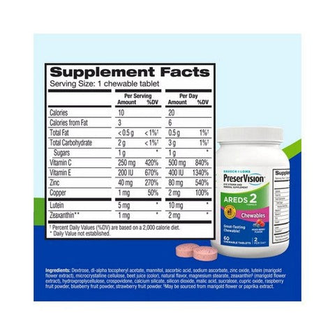Bausch + Lomb, Preservision Areds 2 Formula Chewable Mixed Berry, 60 Tabs