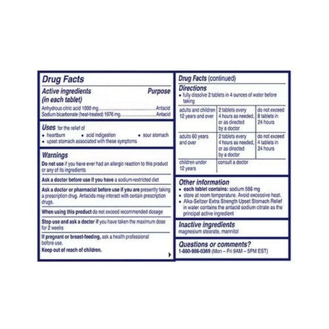 Alka-Seltzer, Antacid Effervescent Extra Strength, 24 Tabs