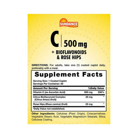 Sundance, Vitamin C With Bioflavonoids And Rose Hips, 500 Mg, 50 Tabs