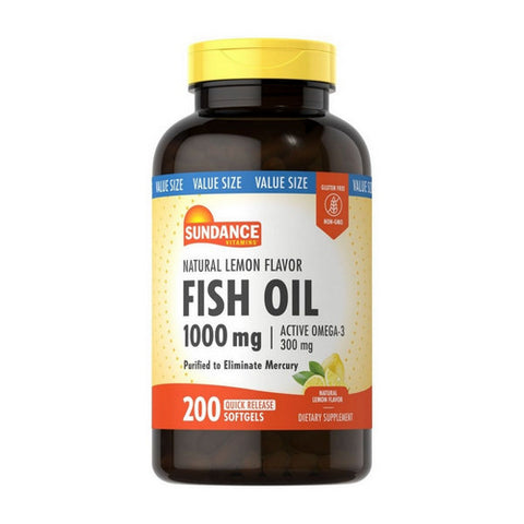 Fish Oil Omega-3 Coated Softgels Odorless Natural Lemon 200 Caps by Sundance
