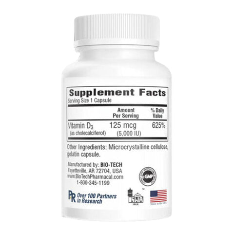 Bio-TechPharmacal, Vitamin D-3, 5000 IU, 100 Capsules Bio-TechPharmacal