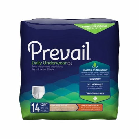 First Quality, Unisex Adult Absorbent Underwear Prevail Daily Underwear Extra Pull On with Tear Away Seams X-Large Disposable Moderate Absorbency, Pack Of 14 First Quality
