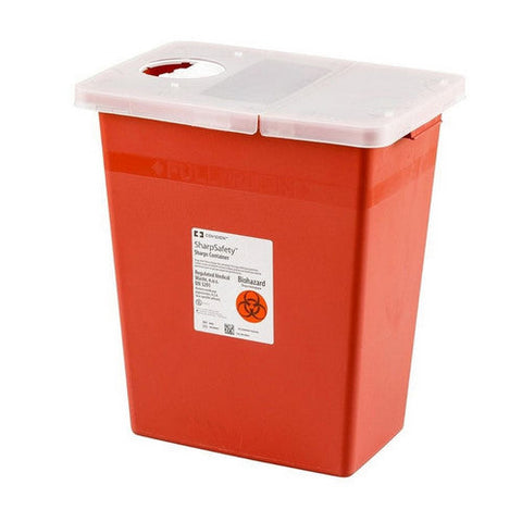 Cardinal, Sharps Container SharpSafety 1-Piece 26 H X 18-1/4 W X 12-3/4 D Inch 18 Gallon Red Hinged Lid, Count of 5 Cardinal