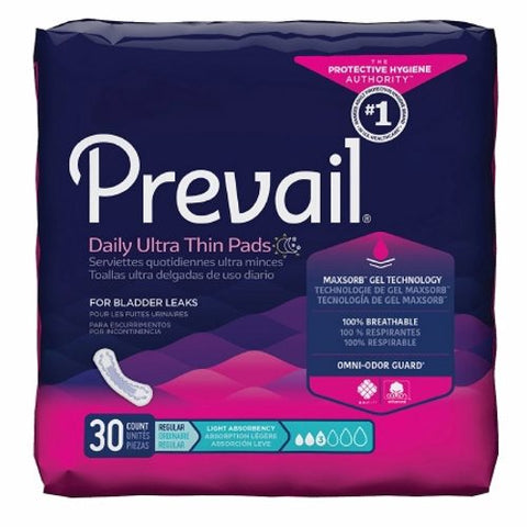 First Quality, Bladder Control Pad Prevail  Daily Pads 9-1/4 Inch Light Absorbency Polymer Core One Size Fits Most, Count of 30 First Quality