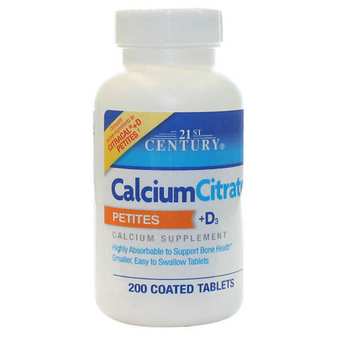 21st Century, Calcium Citrate Petites  + D3, 200 Tabs 21st Century