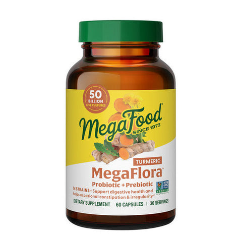MegaFood, Megaflora Probiotic + Prebiotic With Turmeric, 60 Caps MegaFood