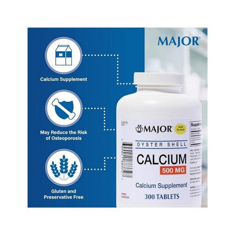 Major Pharmaceuticals, Oyster Shell Calcium, 500 Mg, 300 Tabs Major Pharmaceuticals