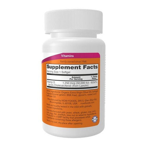 Now Foods, Vitamin D-3 50,000 IU, 50 Softgels Now Foods
