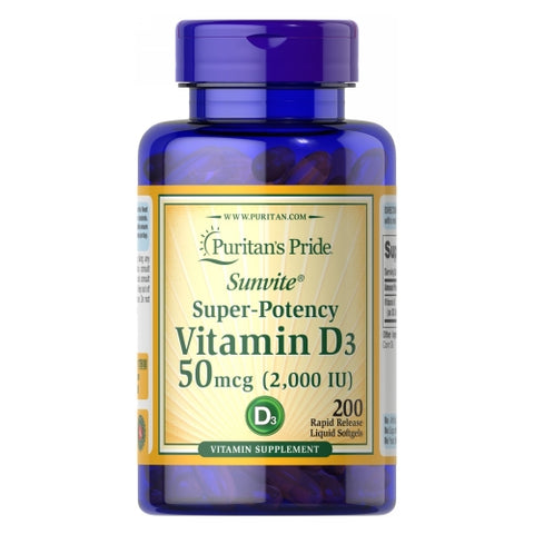 Vitamin D3 50 mcg (2000 IU) 200 Softgels by Puritan's Pride