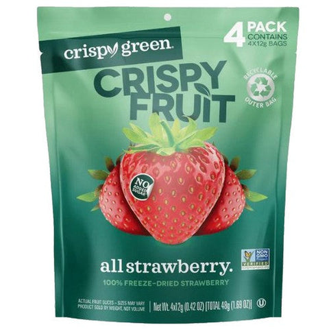 Crispy Green, All Strawberry Freeze Dried Fruit, 4 Count Crispy Green