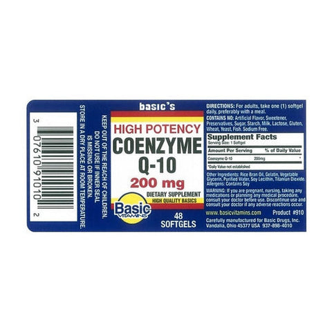 Basic Vitamins, Coenzyme Q-10 Softgels, 200 Mg, 48 Caps