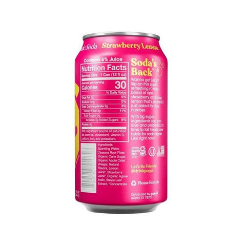 Poppi, Prebiotic Soda Lemon Strawberry, 12 Oz(Case Of 12)