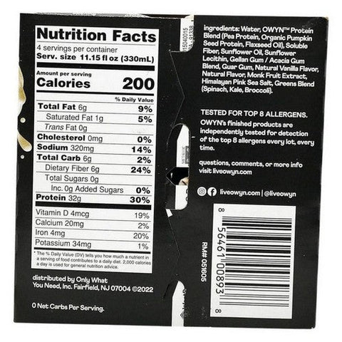 Owyn, Elite Sports Drink Tetra Pack Vanilla, 44.6 Oz(Case Of 3)