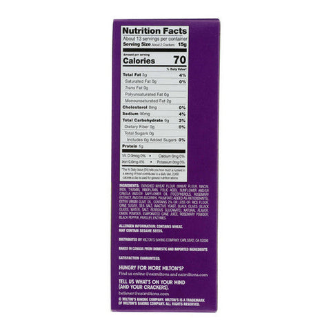 Miltons, Craft Bakers Olive Oil And Sea Salt Crackers, 6.8 Oz(Case Of 8) Miltons