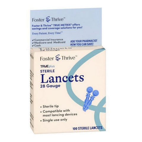 Foster And Thrive, Trueplus Sterile Lancets 28 Gauge, 100 Count Foster And Thrive