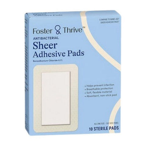 Foster And Thrive, Antibacterial Sheer Adhesive Pads Benzalkonium Chloride 0.1%, 10 Count Foster And Thrive