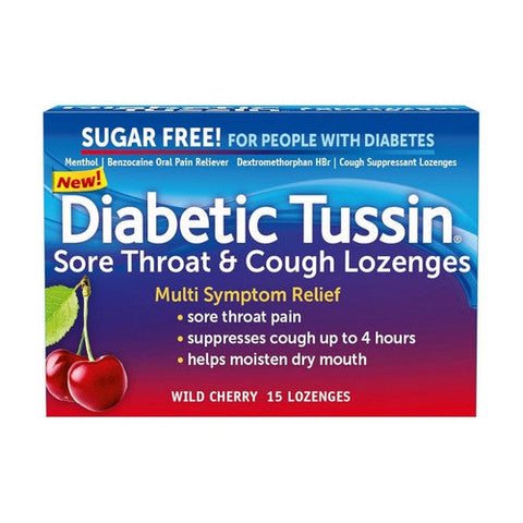 Diabetic Tussin, Sore Throat And Cough Lozenges Wild Cherry, 15 Count Diabetic Tussin