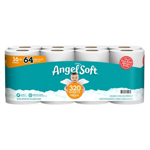 2 Ply Bathroom Tissue 540.4 Square Feets / 16 Mega Rolls (Case Of 2) by Angel Soft