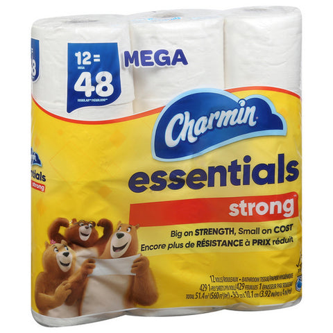 Essentials Strong Bathroom Tissue Mega 560 Square Feets (Case Of 4) by Charmin