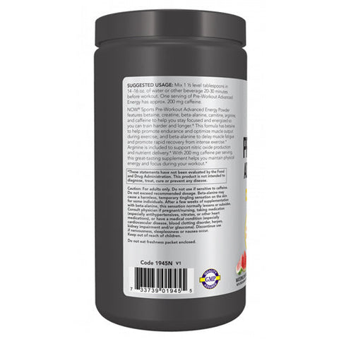 Now Foods, Pre-Workout Advanced Energy Powder, 600 Grams Now Foods