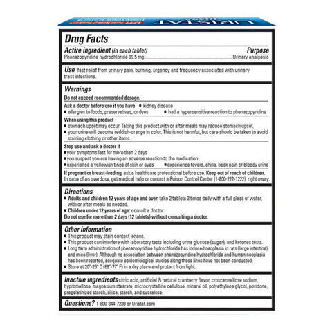 Uristat, Uti Pain Relief Tablets Ultra With Cranberry Flavored Coating, 30 Count