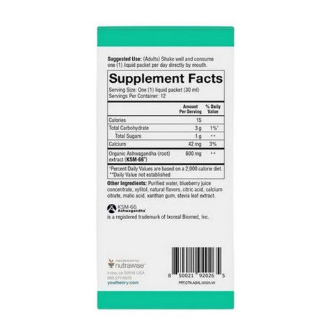 Youtheory, Ashwagandha Liquid Blueberry, 12 Oz