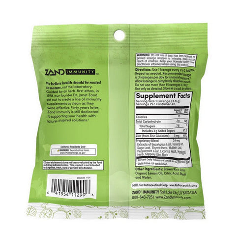 Zand, Lemon Zinc Lozenge, 45 Count