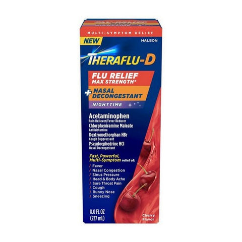 Excedrin, Theraflu-D Nighttime Flu Relief And Nasal Decongestant Cherry, 8 Oz