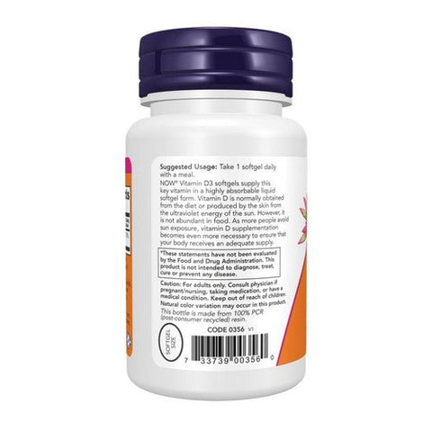 Now Foods, Vitamin D3, 2500 IU, 180 Softgels Now Foods