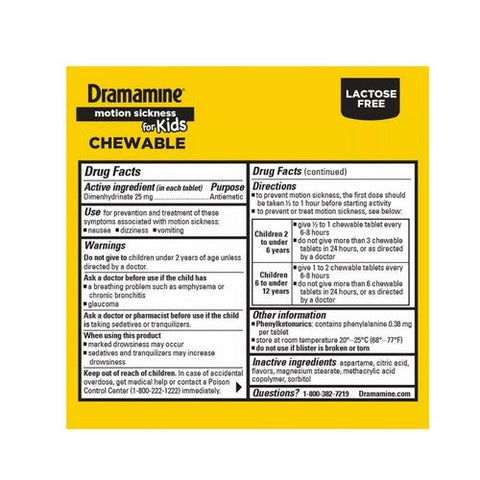 Dramamine, Kids Chewable Motion Sickness Relief Grape, 8 Count Dramamine