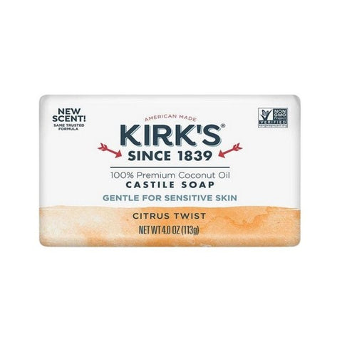 100% Premium Coconut Oil Castile Bar Soap Citrus Twist 4 Oz by Kirk's Natural Products