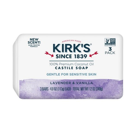 Gentle Castile Bar Soap Lavender And Vanilla 12 Oz by Kirk's Natural Products