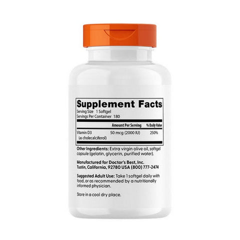 Doctors Best, Vitamin D3, 50 Mcg, 180 Softgels Doctors Best