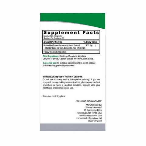 Nature's Answer, Boswellia, 400 Mg, 90 Veg Caps Nature's Answer