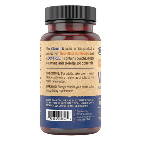 Deva Vegan Vitamins, Vegan Vitamin E With Mixed Tocopherols, 400 IU, 90 Veg Caps Deva Vegan Vitamins