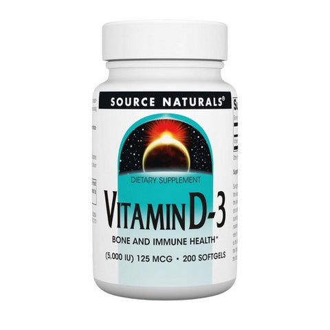 Source Naturals, Vitamin D-3, 5000 IU, 200 softgels Source Naturals