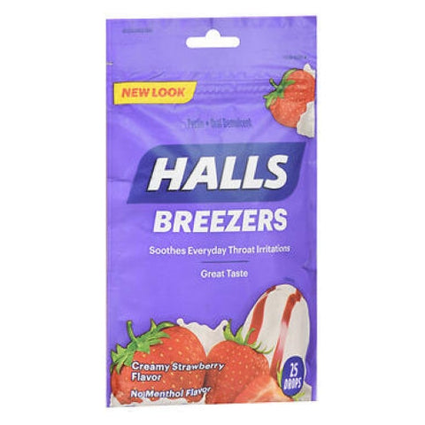 Halls, Breezers Throat Drops Cool Creamy Strawberry, 25 Tabs Halls