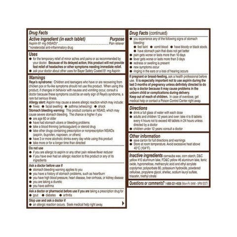 Bayer, Low Dose Safety Coated Aspirin Regimen Pain Reliever Tablets, 81 Mg, 200 Count Bayer