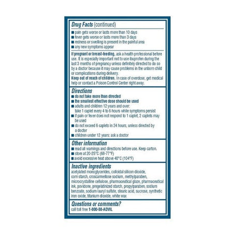 Advil, Ibuprofen Pain Reliever Fever Reducer, 200 mg, 100 Caplets Advil